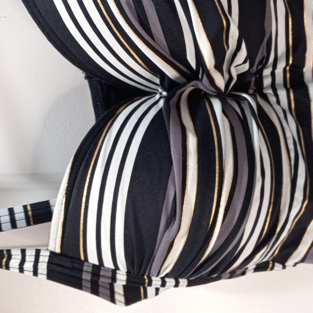 Black/Grey/White & Gold Stripes 2 Piece Swim Suit. Size XS-S - Picture 6 of 7